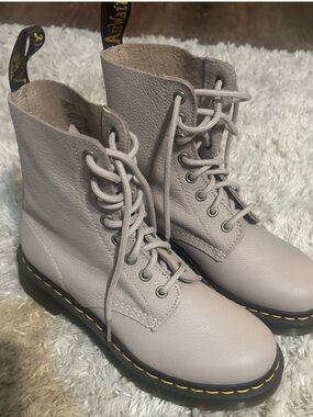 Dr. Martens Women's Lace-Up Leather Boots in Light Taupe